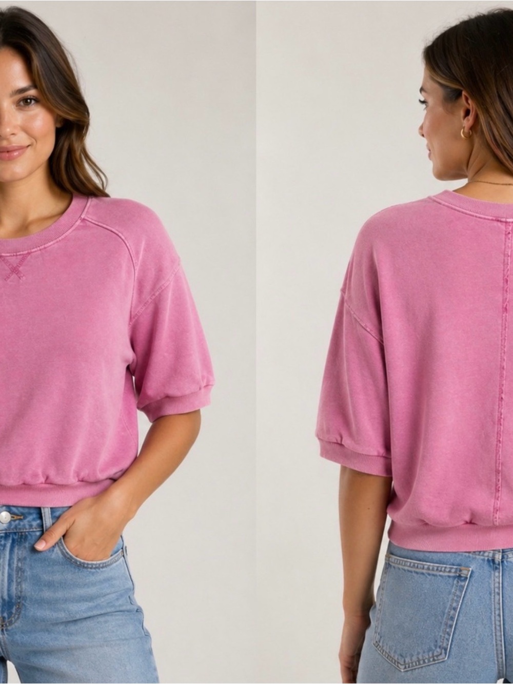 Pilcro Pink Short Sleeve Sweatshirt, XS